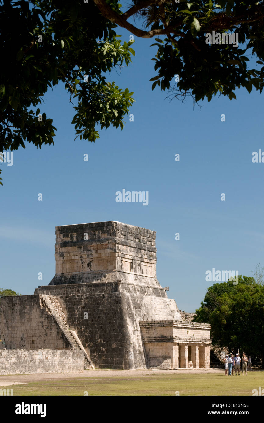 The Jaguar Temple at the Ball Court at the Mayan ruins of Chichen Itza Mexico Stock Photo
