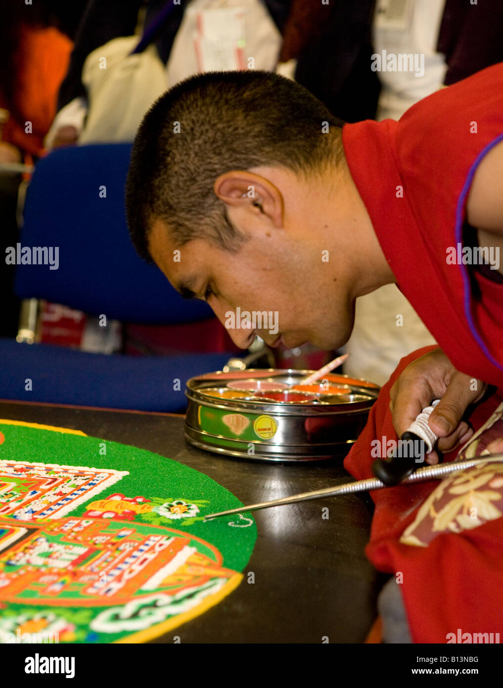 Monks Creating A Sand Mandala Nottingham UK Europe Stock Photo