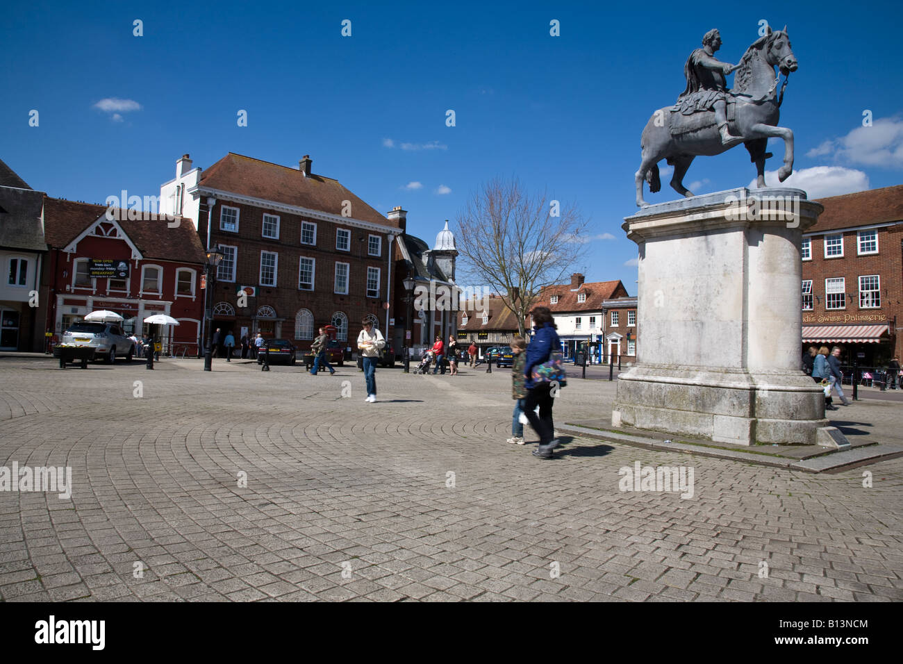 Eighteenth century equestrian statue of King William III in The Square, Petersfield, Hampshire, England. Stock Photo