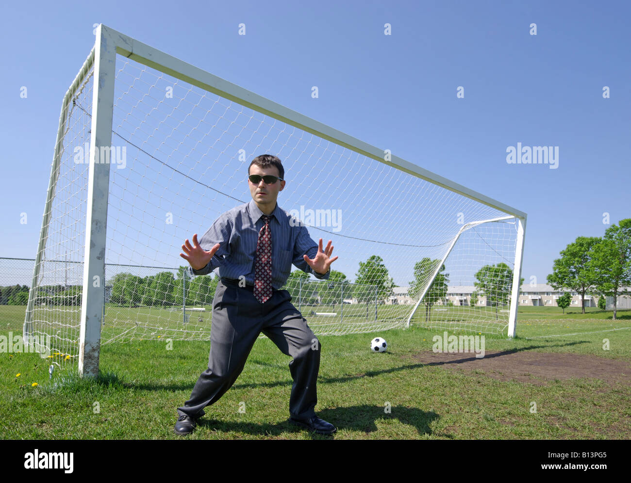 Football player defending the goal, concept Stock Photo - Alamy