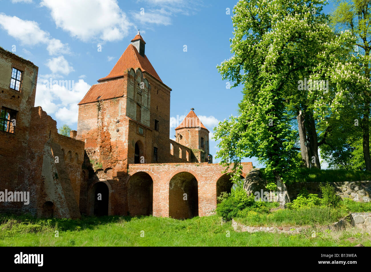 Ruins of Teutonic castle in Szymbark, Warmian-Masurian Voivodeship, Poland Stock Photo