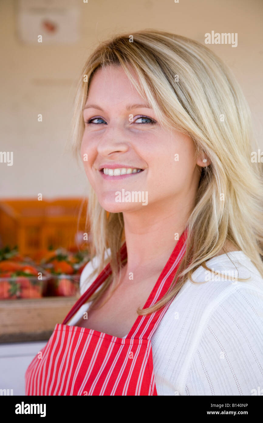 Selling fruits, "Fresh Local Produce" Strawberry seller Girl selling
