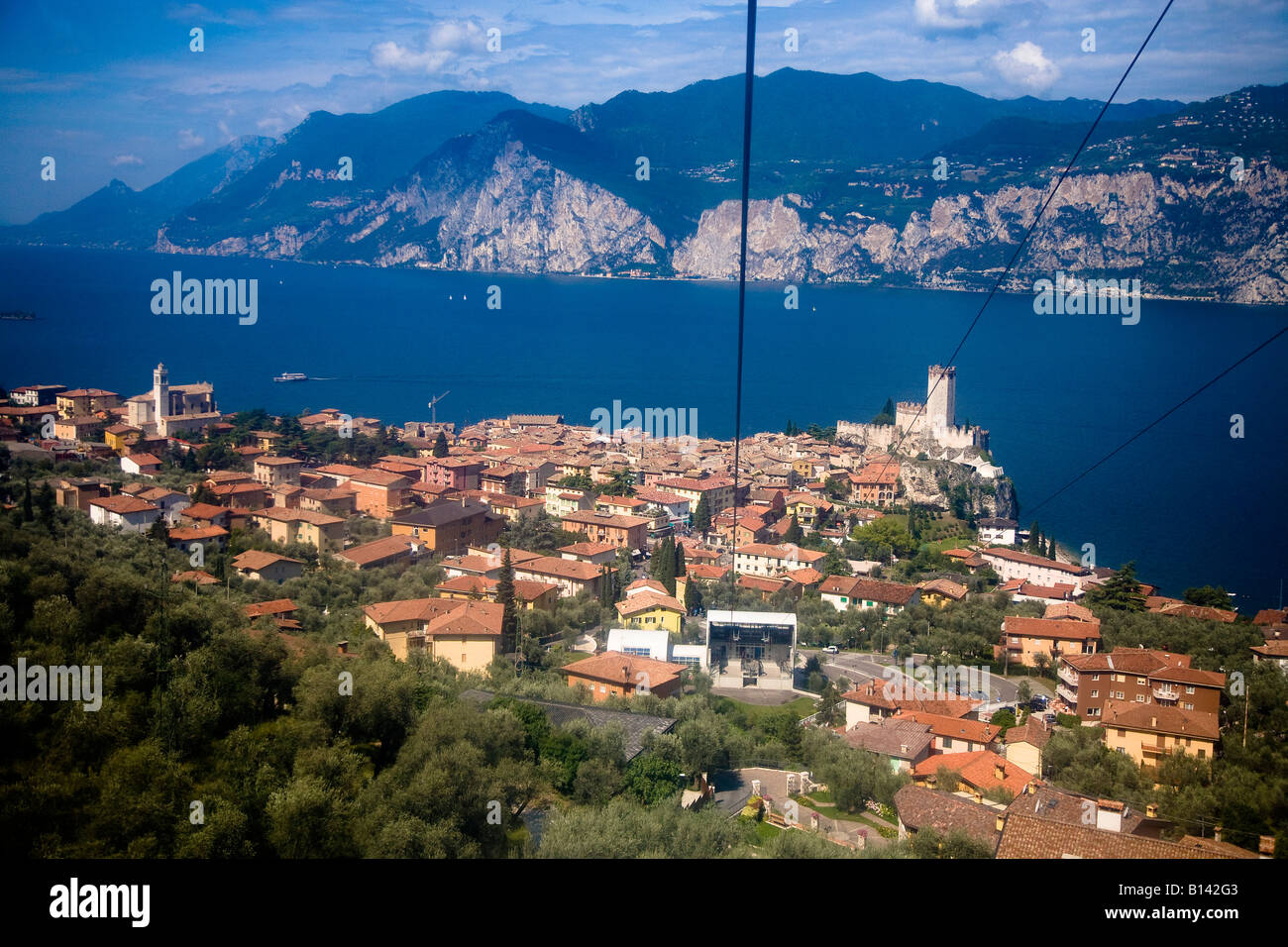 Malcesine from the Monti Baldo Cable Car on Lake Garda in Verona Province Veneto Region Italy Stock Photo