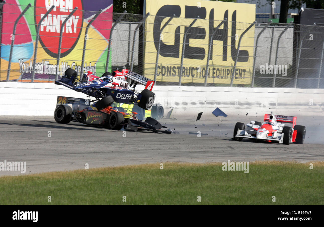 IndyCar Series Milwaukee Mile 2008 Vitor Meira airborne after striking