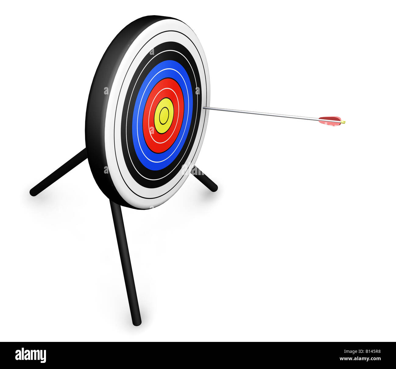 3D render of an arrow hitting a target Stock Photo