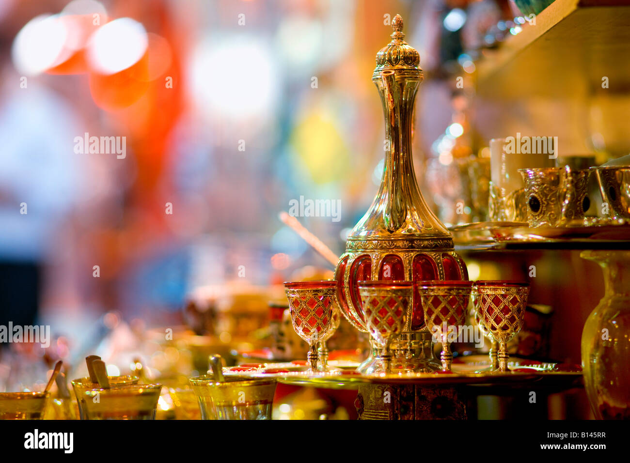Turkish traditional tea set in The grand bazar in Istanbul Stock Photo