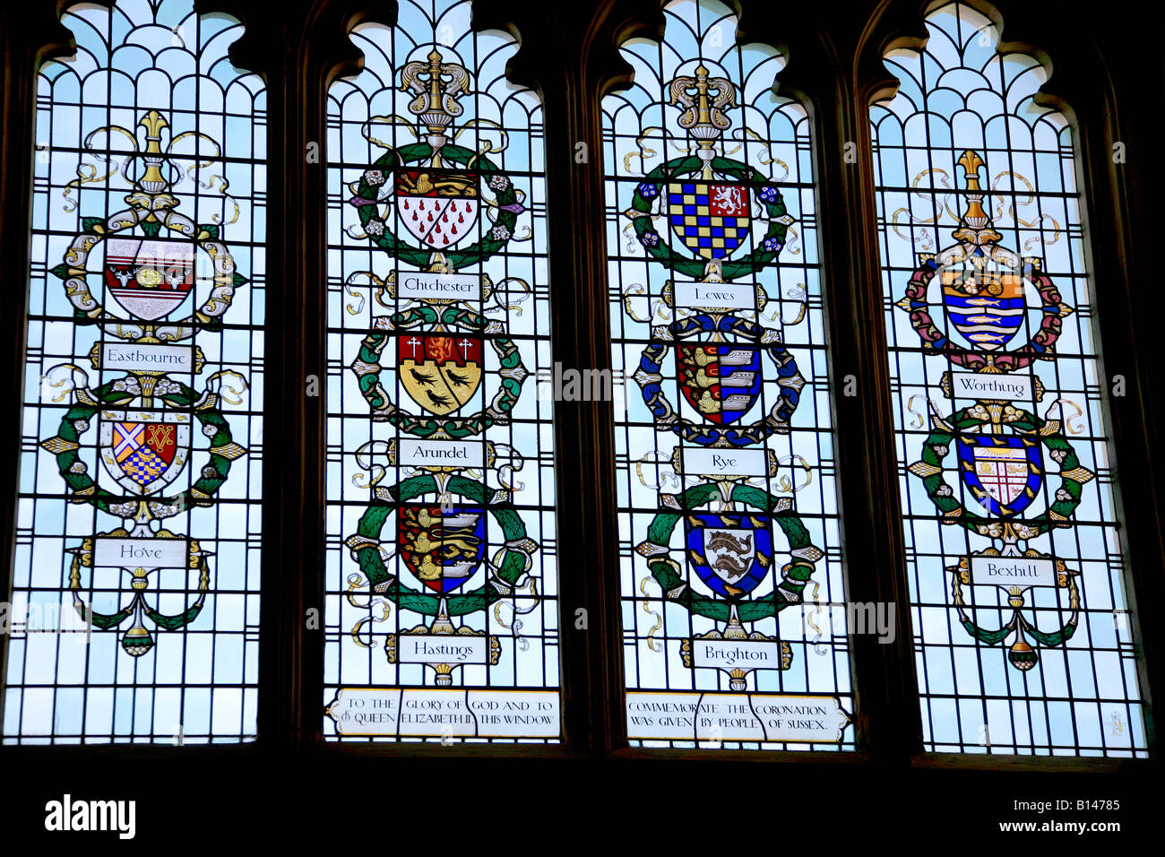 The Sussex Stained Glass Window inside Chichester Cathedral West Sussex