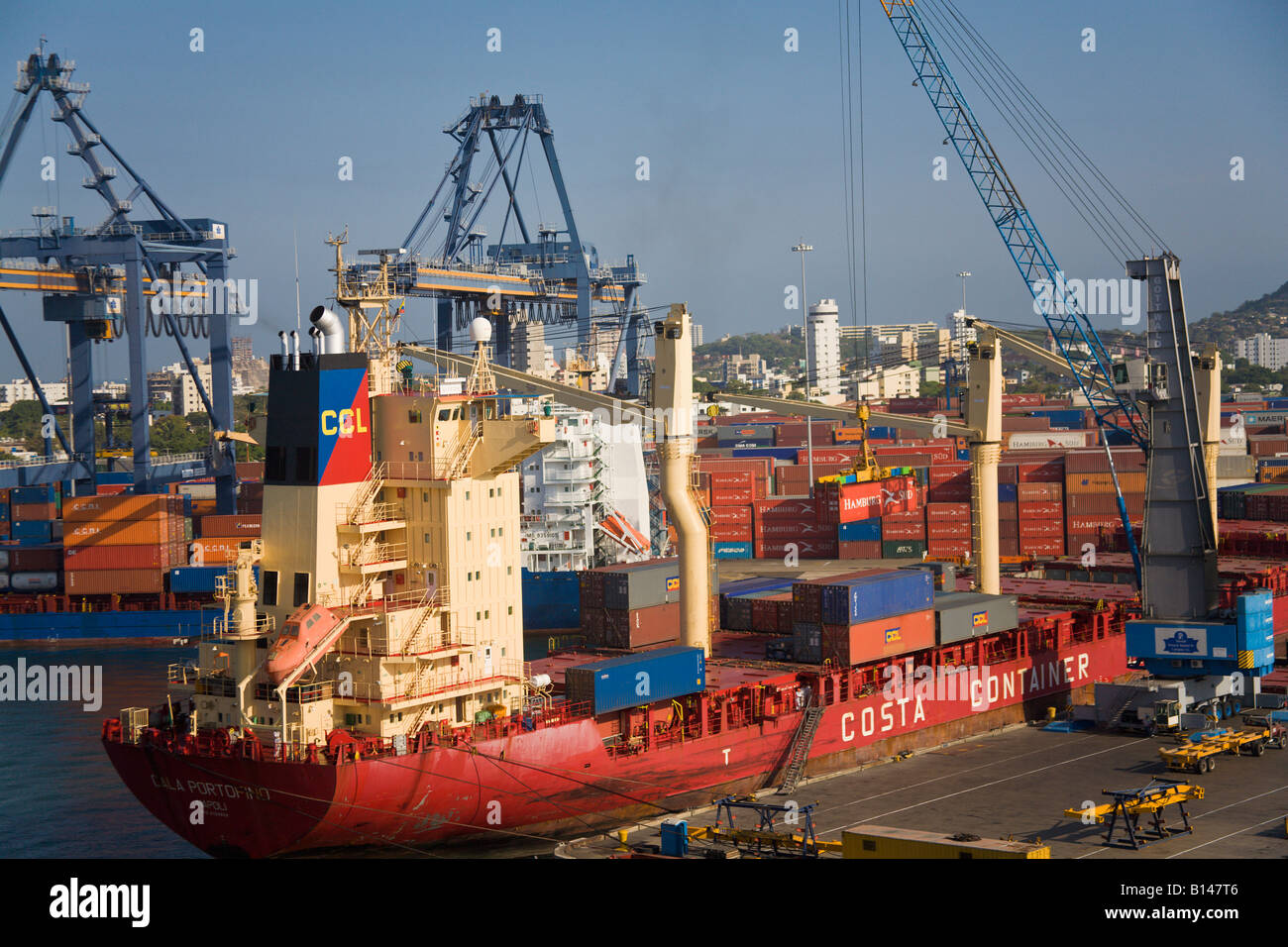 Container ship unloading, Cartagena, Colombia Stock Photo Alamy