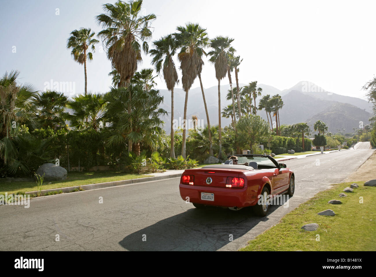 Convertible car on a street in Palm Springs Stock Photo Alamy