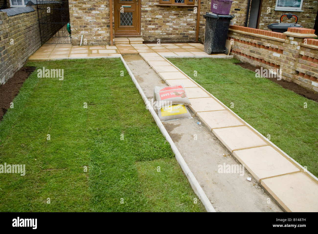 cottage england front garden paving walls building Stock Photo