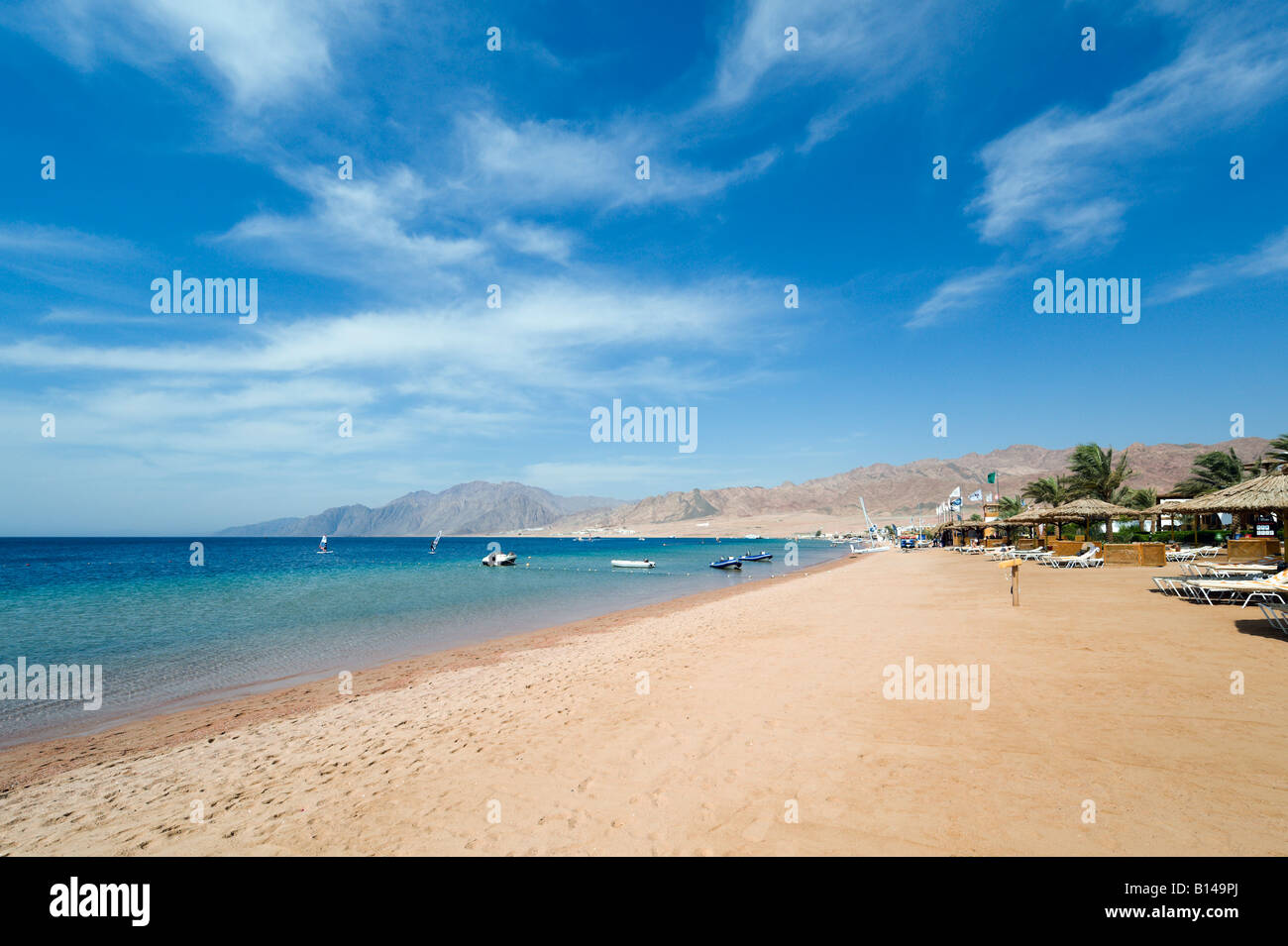 Beach outside Hilton Hotel, Dahab Bay, Dahab, Red Sea Coast, South Sinai, Egypt Stock Photo