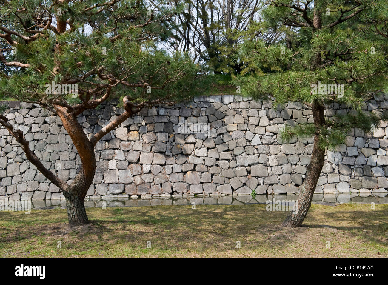 Kyoto, Japan. Huge stones form the outer wall of  Nijo Castle, completed in 1626 Stock Photo