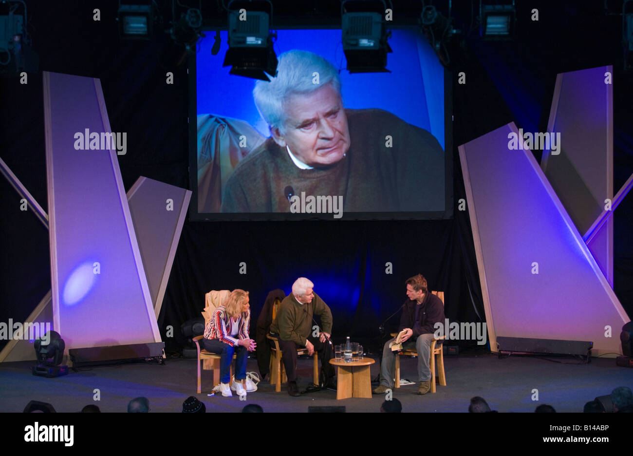 Boris Spassky Russian chess grandmaster & his wife Marina talking about his  life on stage at Hay Festival 2008 Hay on Wye Wales Stock Photo - Alamy