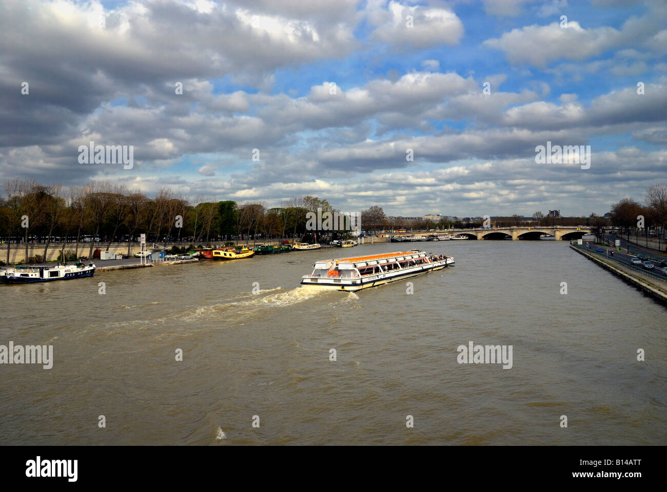 The river Seine in Paris from the Pont Alexandre III looking towards the Pont de la Concorde. Stock Photo