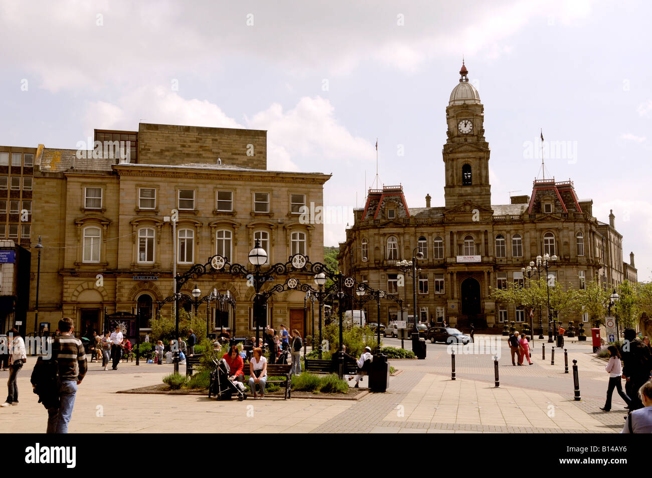 Market Place with the Town Hall beyond Dewsbury Stock Photo Alamy
