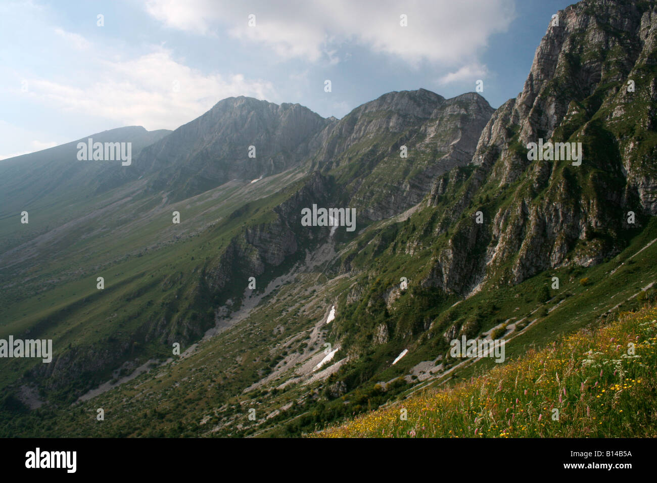 View of the Batognica Ridge to Mount Krn, near Kobarid, Slovenia. Stock Photo