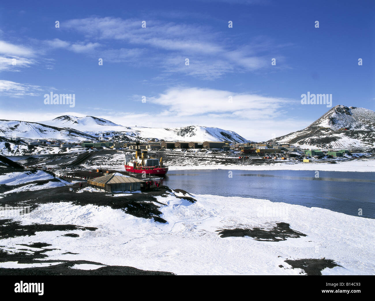 Scott's discovery hut and USA McMurdo Station Ross Island Antarctica ...
