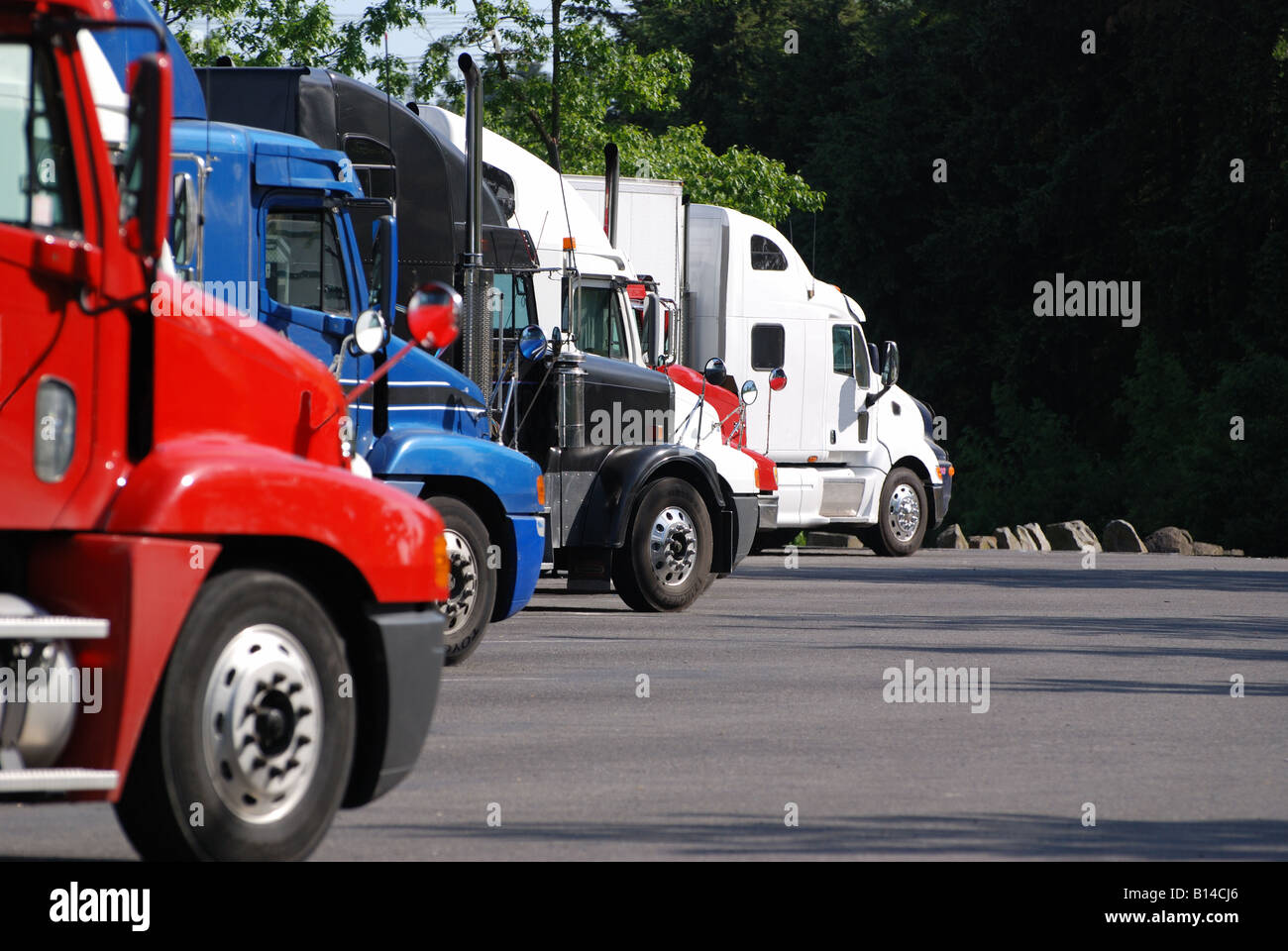 Trucks parked at rest area. Stock Photo