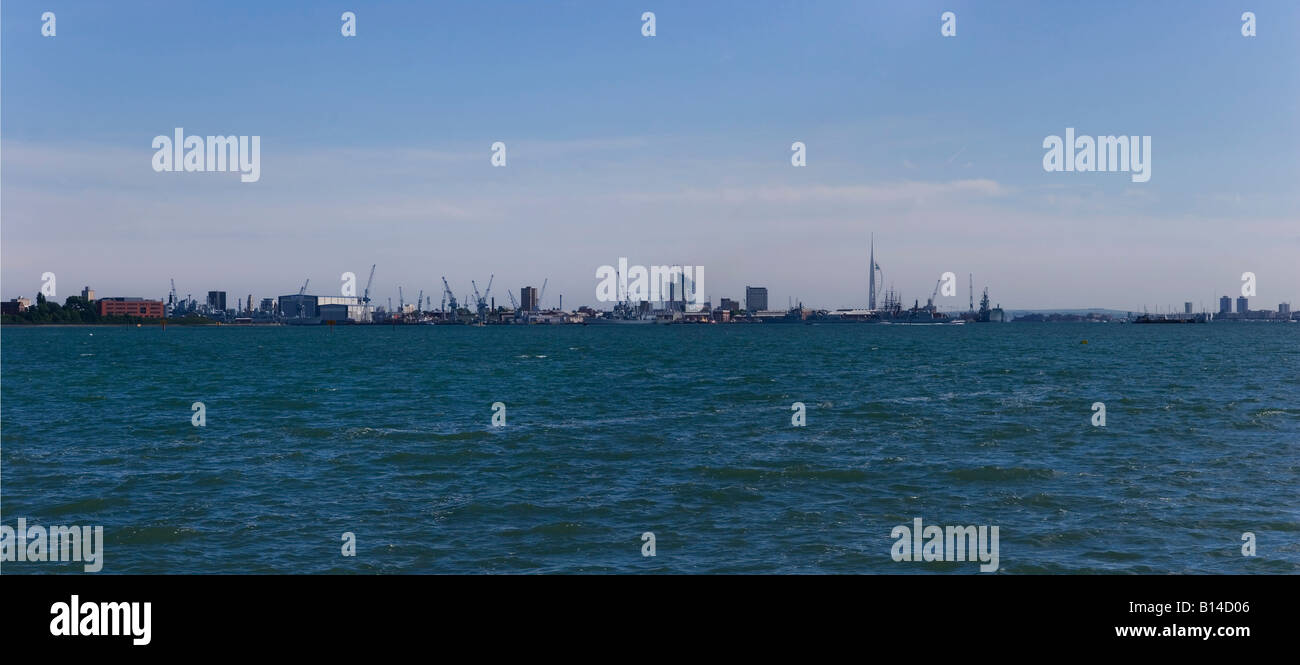 A stitched together panorama of Portsmouth bay Stock Photo