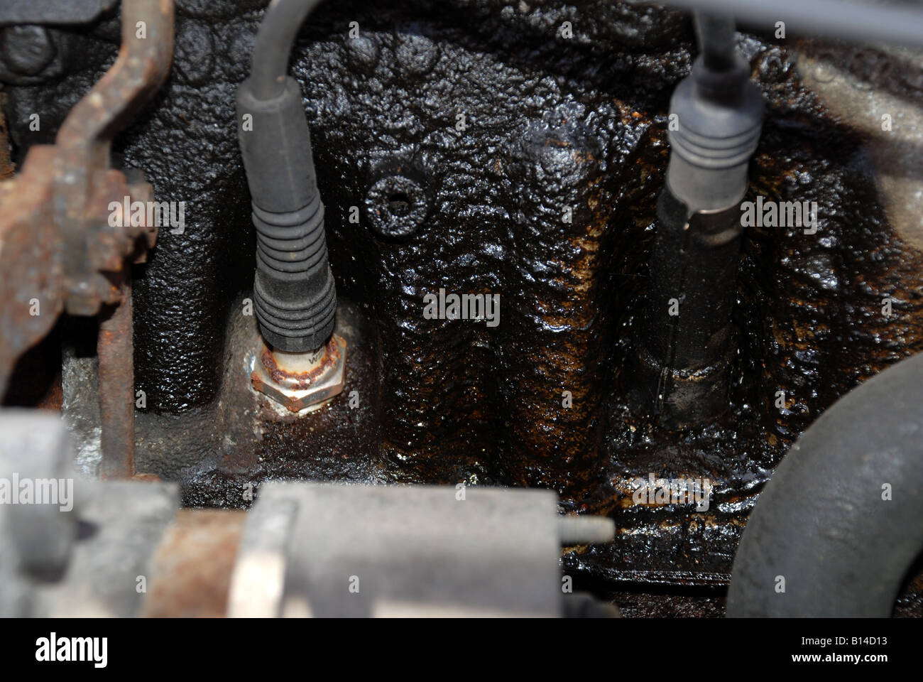Dirty car engine Stock Photo