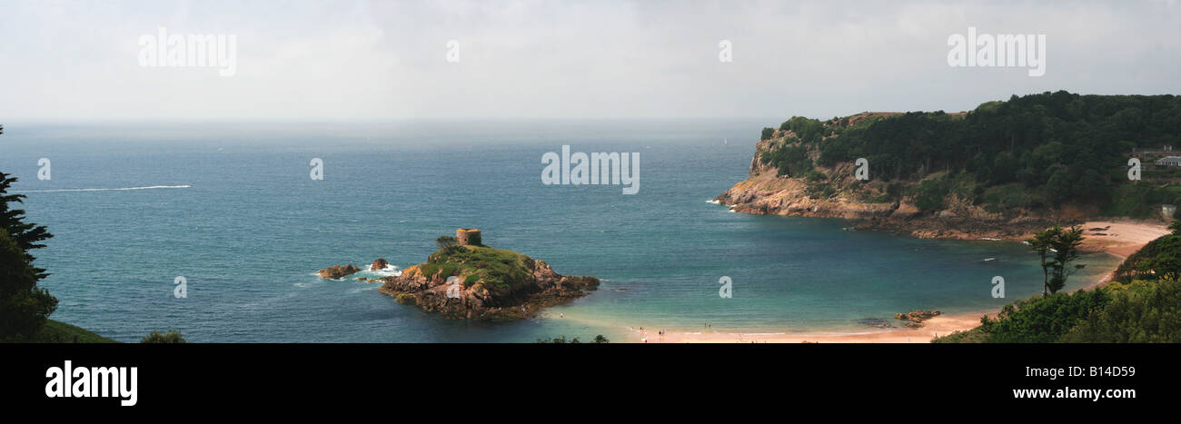 A stitched together panorama of Portelet bay, Jersey Stock Photo