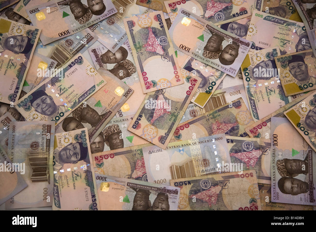 Nigerian Naira - 1,000 Naira bills and 500 Naira bills Stock Photo