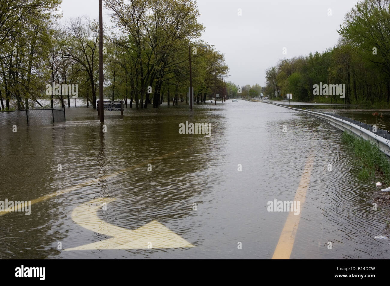 Major flooding occurs after heavy rains in Lowell Massachusetts  May 2006 Stock Photo