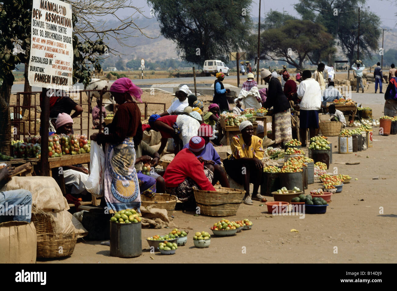 geography / travel, Zimbabwe, trade, food market beside road near Stock