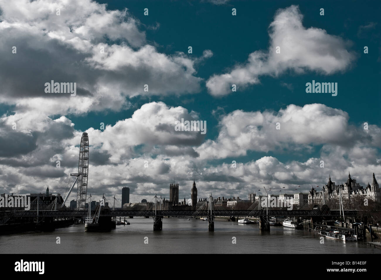 clouds london london eye parliment river thames Stock Photo
