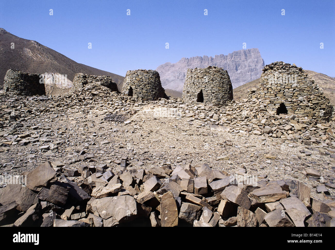geography / travel, Oman, archaeology, bee basket tombs in Western Hajar Mountains, near Al-Ayn and Bat, Additional-Rights-Clearance-Info-Not-Available Stock Photo