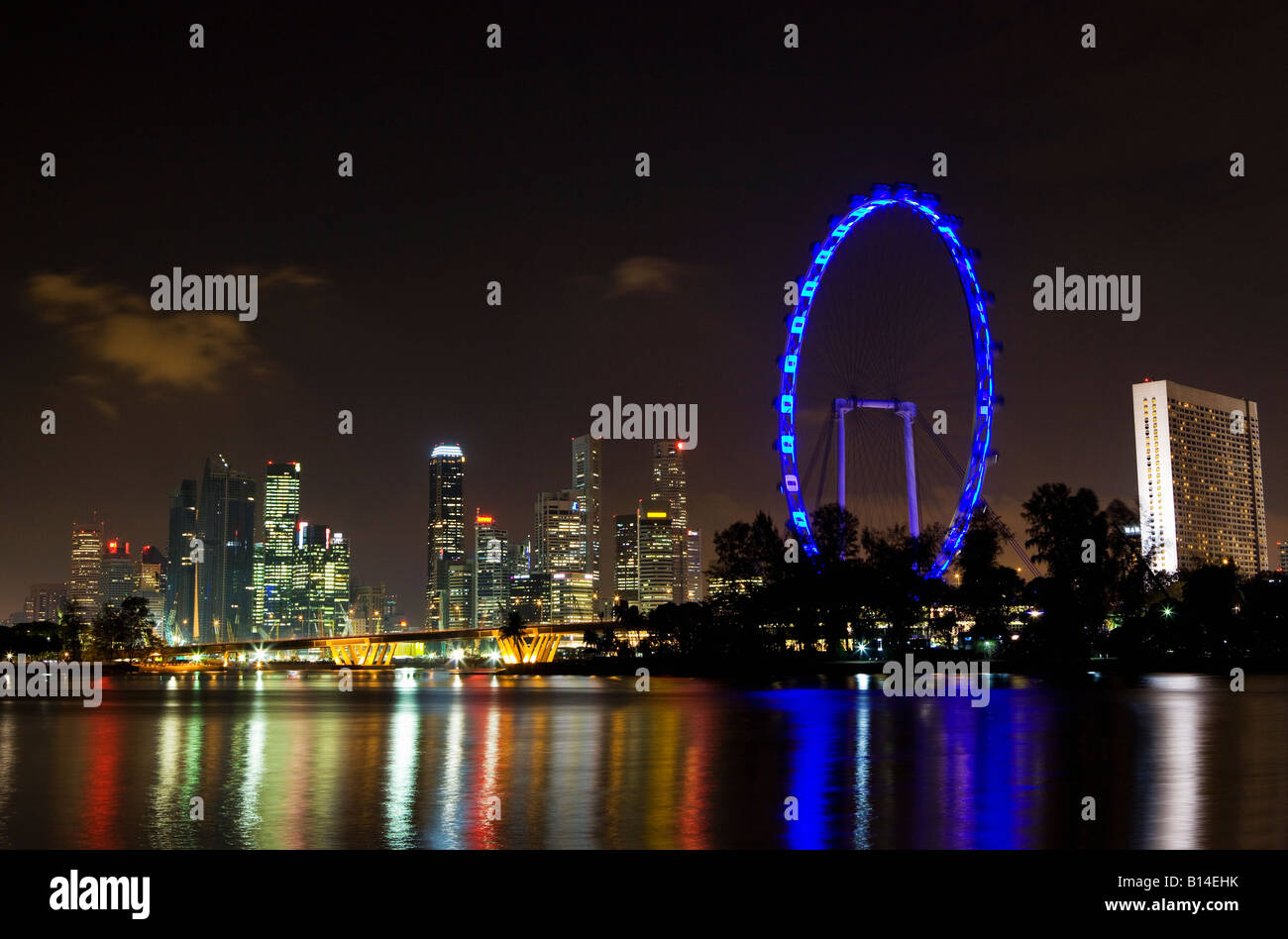 Singapore skyline and Singapore Flyer Stock Photo