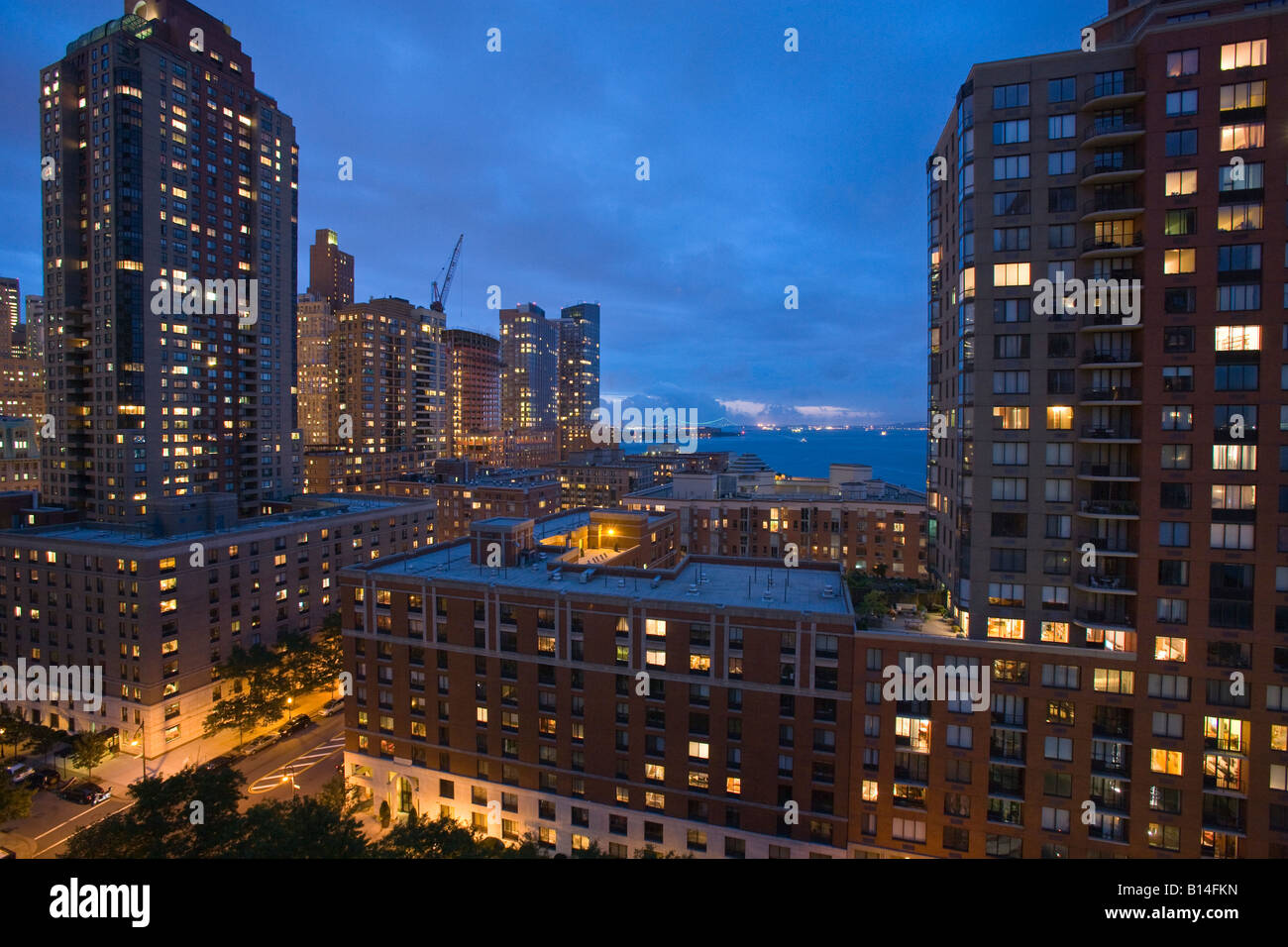 Lower Manhattan skyline at dusk Stock Photo - Alamy