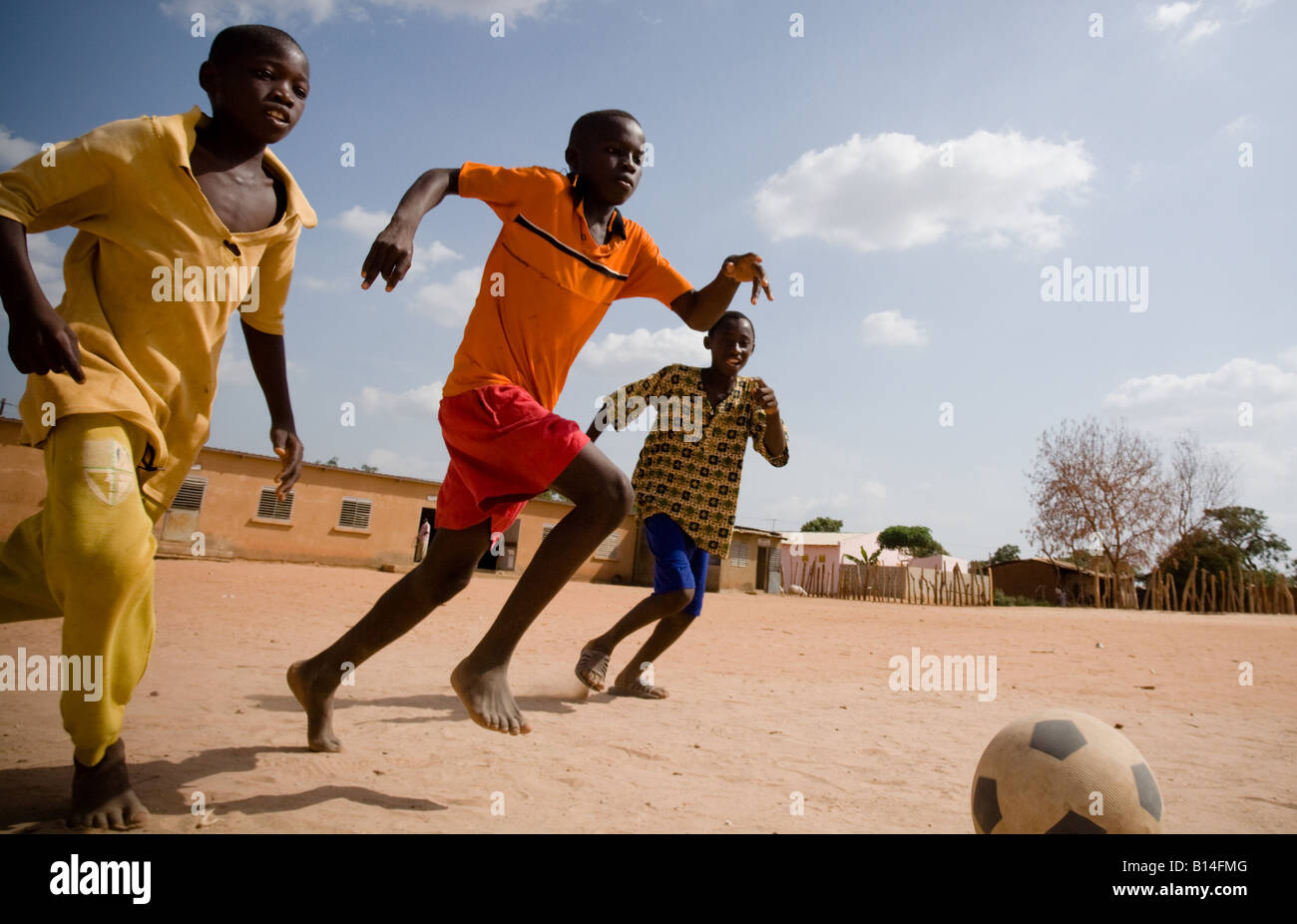 Children play football at  school in the town of Bignona Senegal on Wednesday June 13 2007 Stock Photo