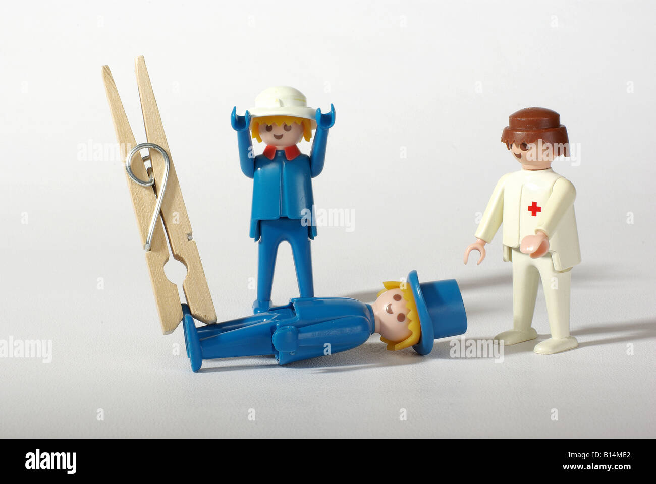 Nasty accident with Playmobil people Stock Photo