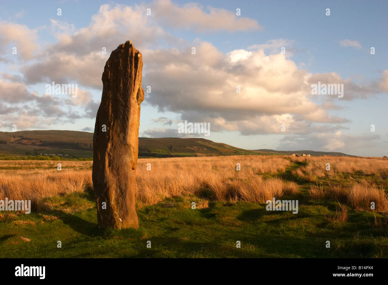 Single Standing Stone, Machrie Moor, Isle of Arran, Scotland, UK Stock ...