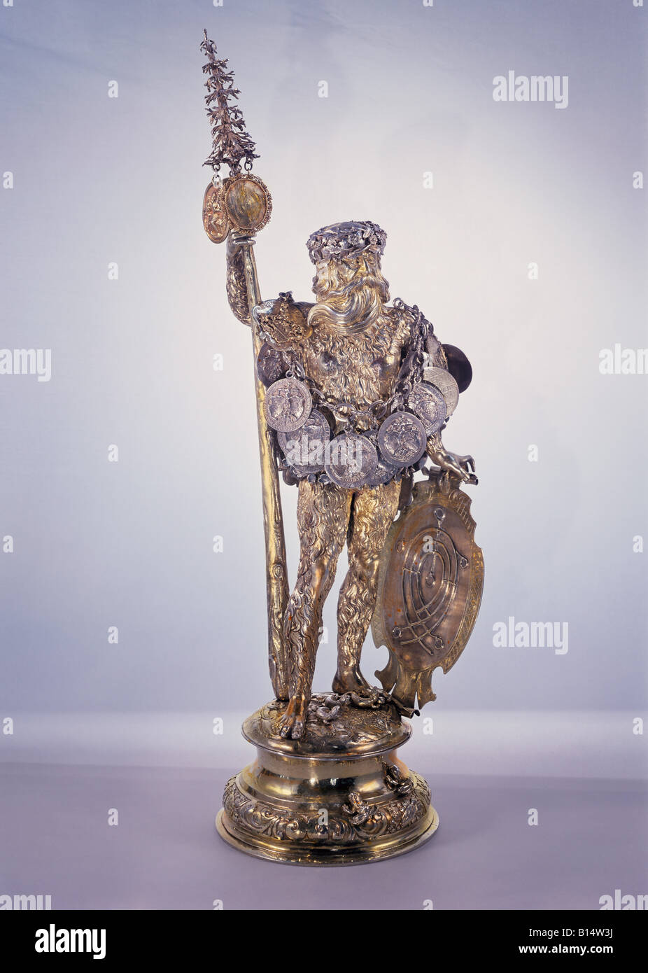 fine arts, Baroque, sculpture, guild goblet, 'Wilder Mann' Society, guilded silver, 2nd half 16th century, Historic Museum, Basel, , Artist's Copyright has not to be cleared Stock Photo