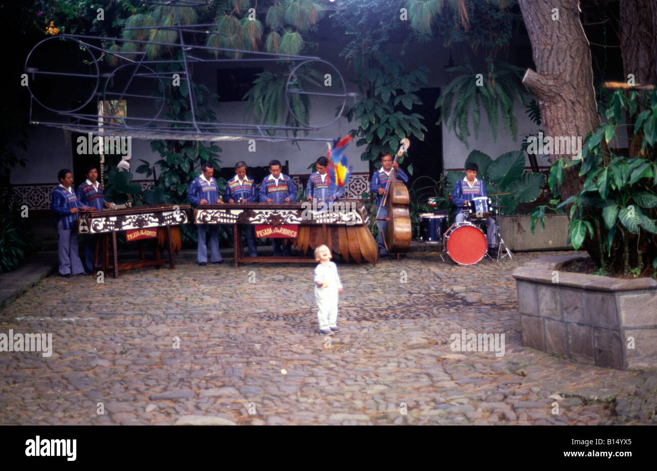 Marimba band perform in hotel courtyard Antigua Guatemala Stock Photo Alamy
