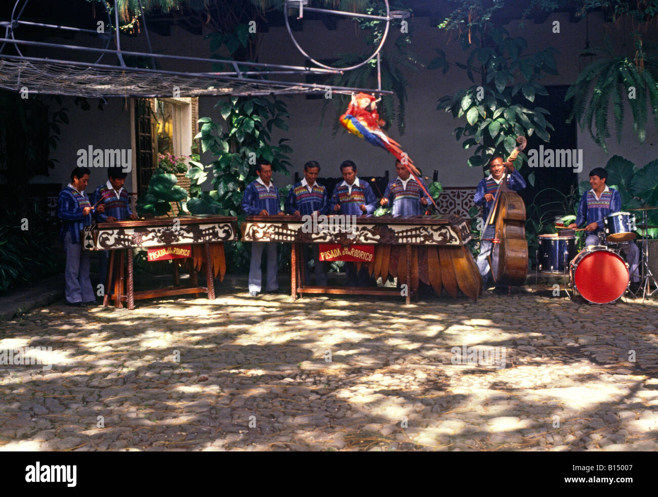 Marimba band perform in hotel courtyard Antigua Guatemala Stock Photo Alamy