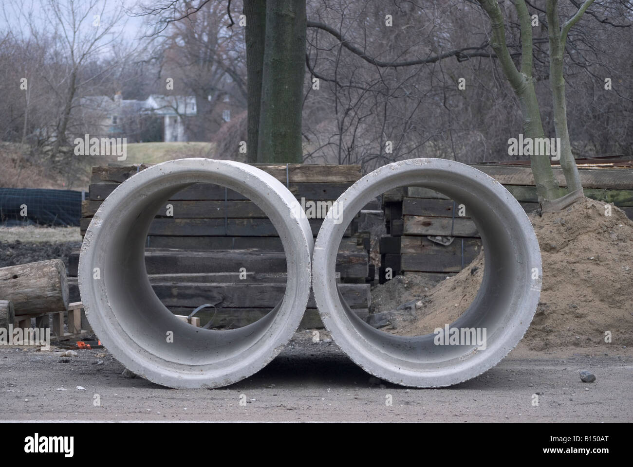 Large cement cylinders on a construction site Stock Photo Alamy