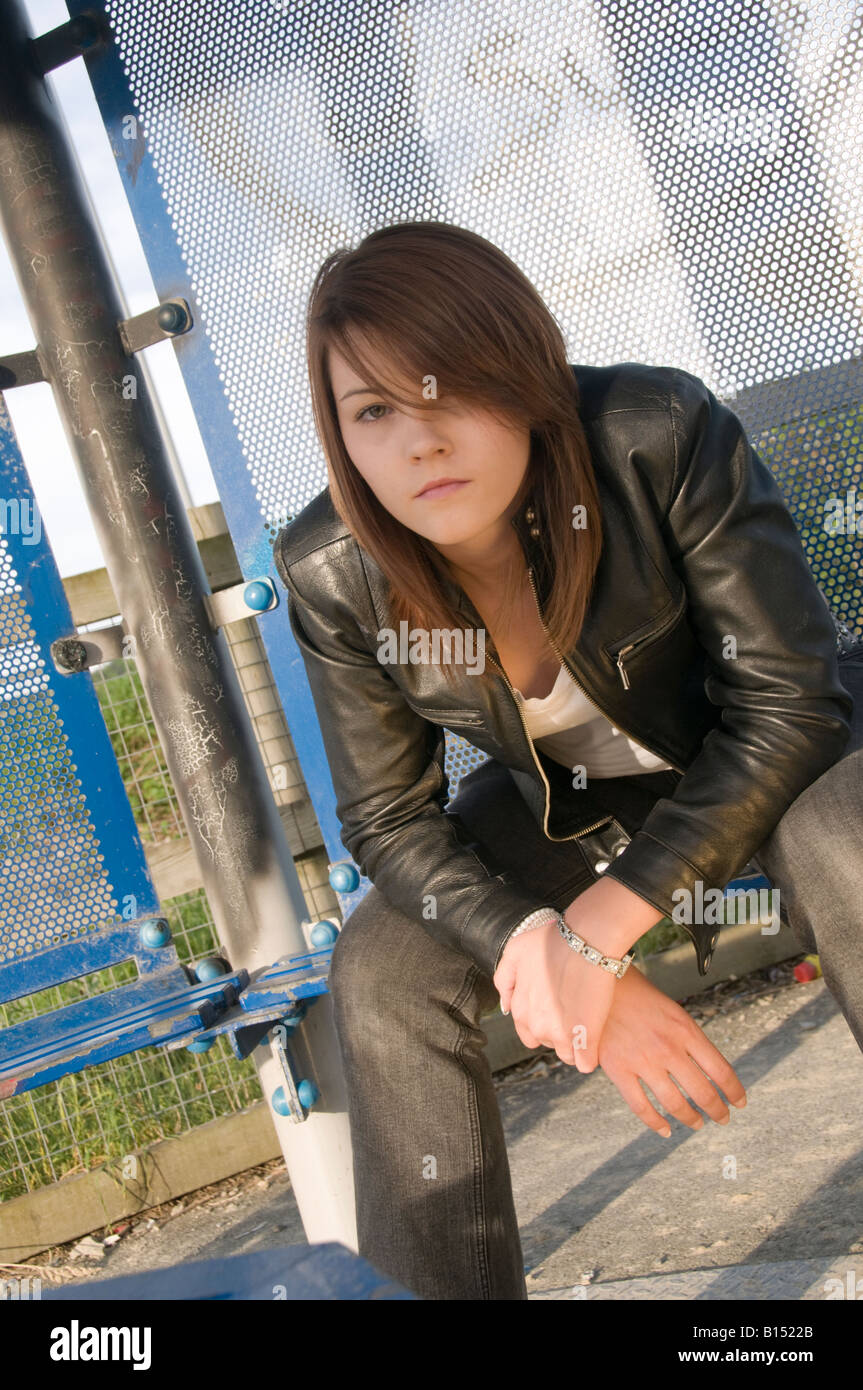 Teen Girl Wearing Leather Jacket