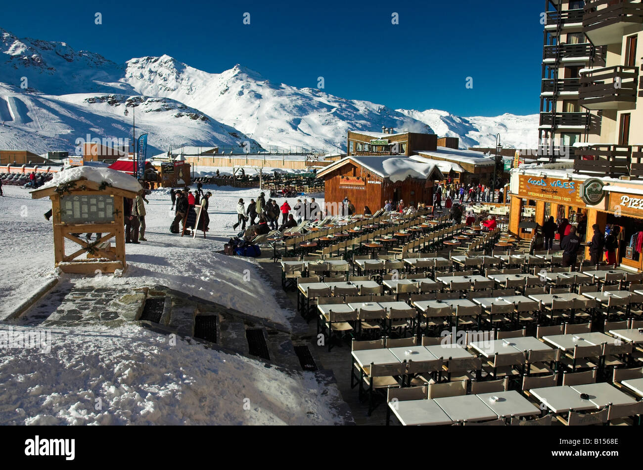 The resort centre at Val Thorens in the 3 Valleys ski area of France Stock Photo