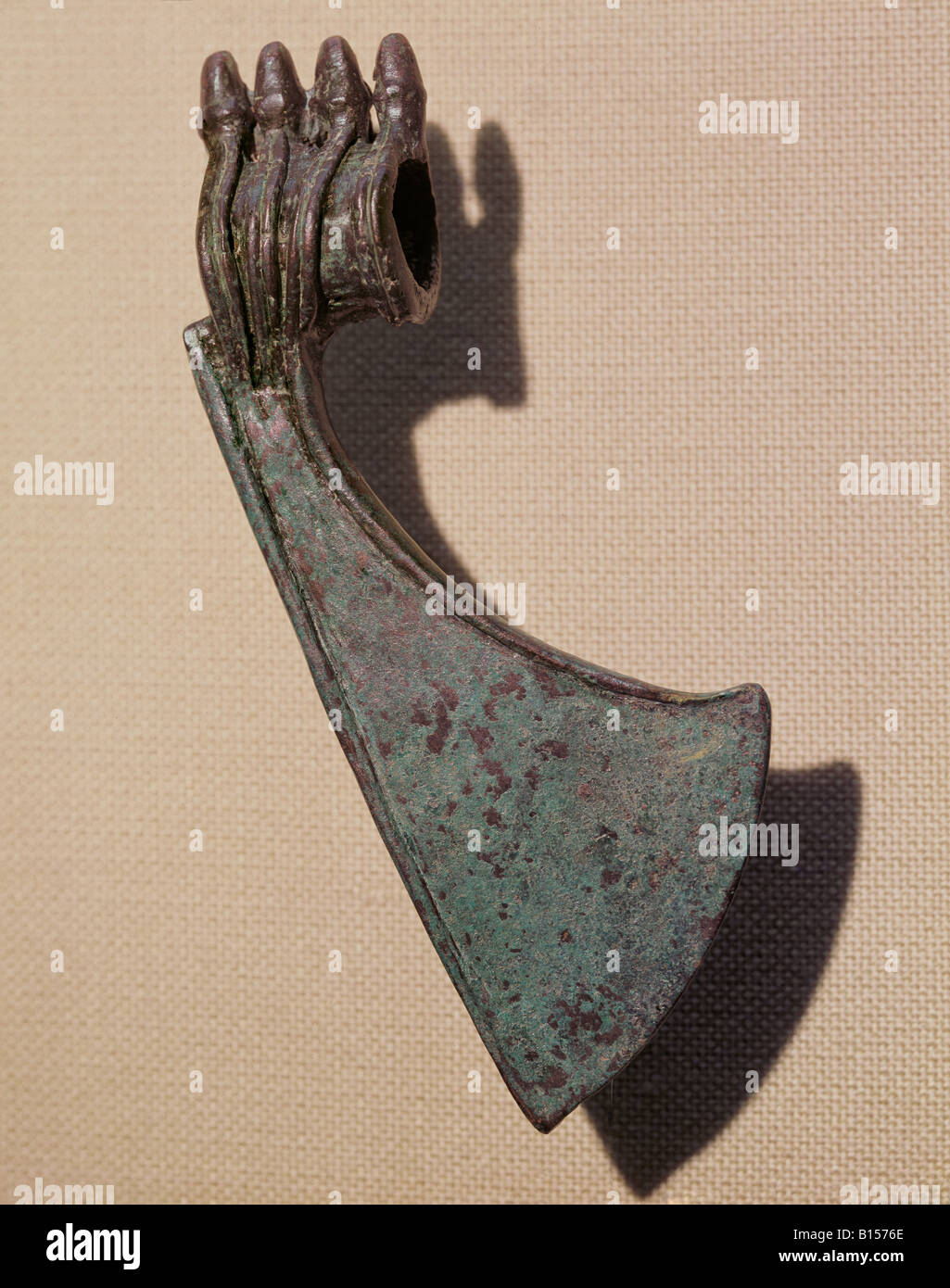 fine arts, ancient world, Lorestan, sculpture, ceremomial axe, bronze, 12th/11th century BC, State Archeological Collection, Munich, , Artist's Copyright has not to be cleared Stock Photo