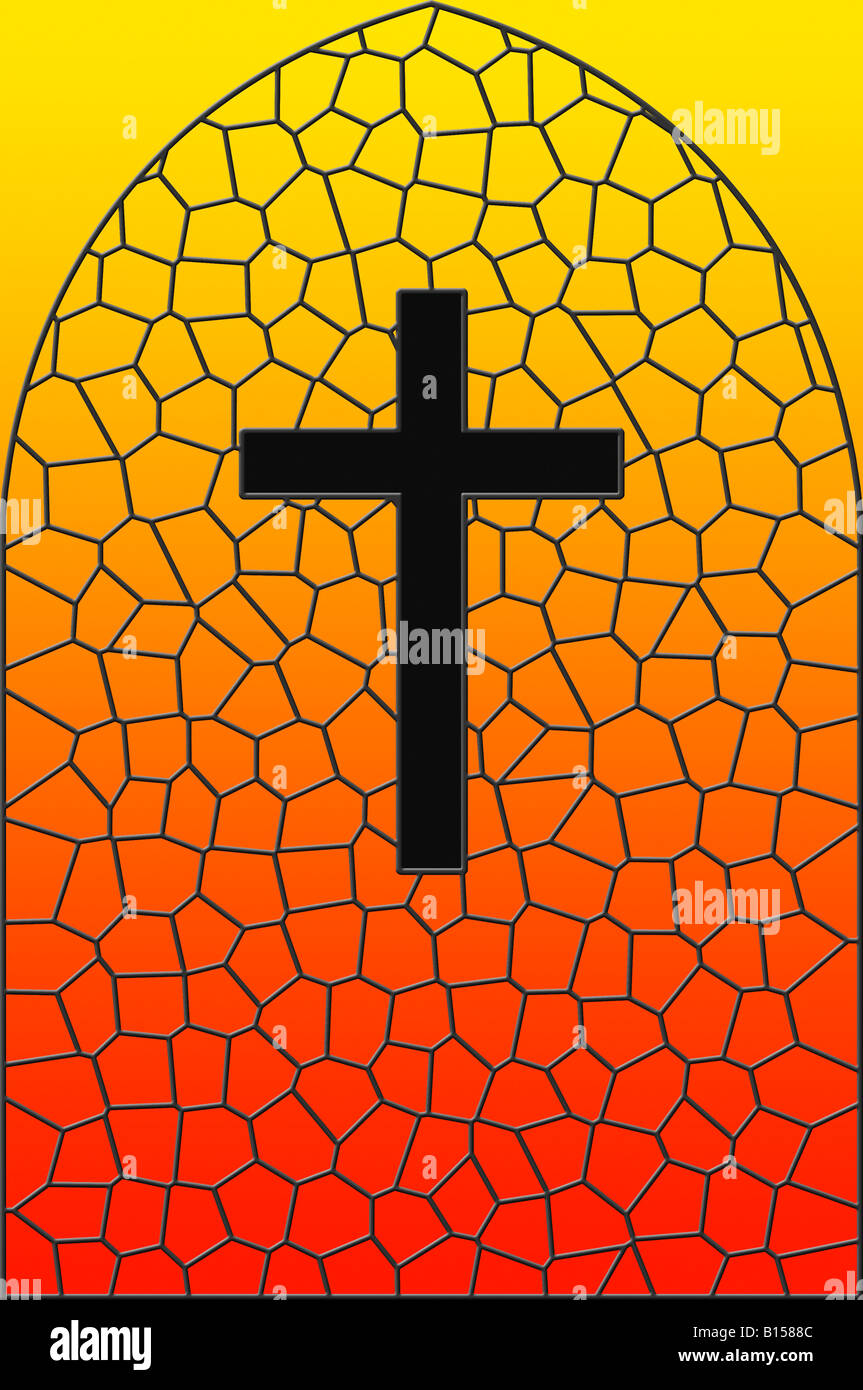 Illustration of stained glass and cross Stock Photo