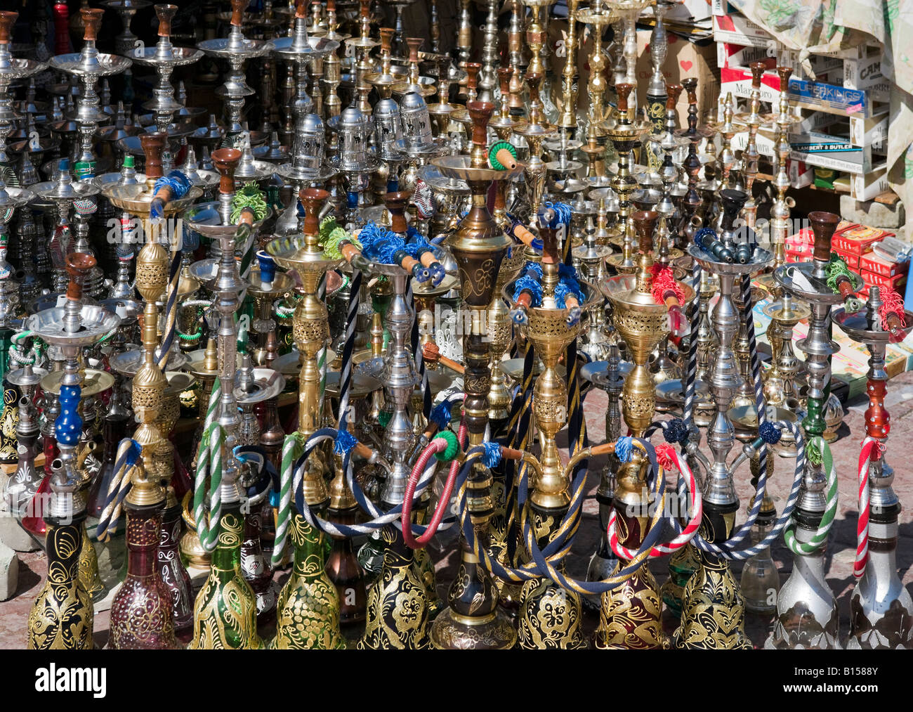 Shop selling Sheesha or Waterpipes on 'King of Bahrein Street', Naama Bay, Sharm el-Sheikh, Red Sea Coast, South Sinai, Egypt Stock Photo