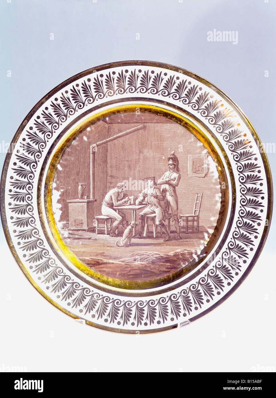 fine arts, porcelain, plate, series 'Campaign scenes and camp life', diameter 23.5 cm, sepia painting, Sevres porcelain manufactory, France, circa 1806 / 1808, Munich Residence, porcelain collection, Artist's Copyright has not to be cleared Stock Photo