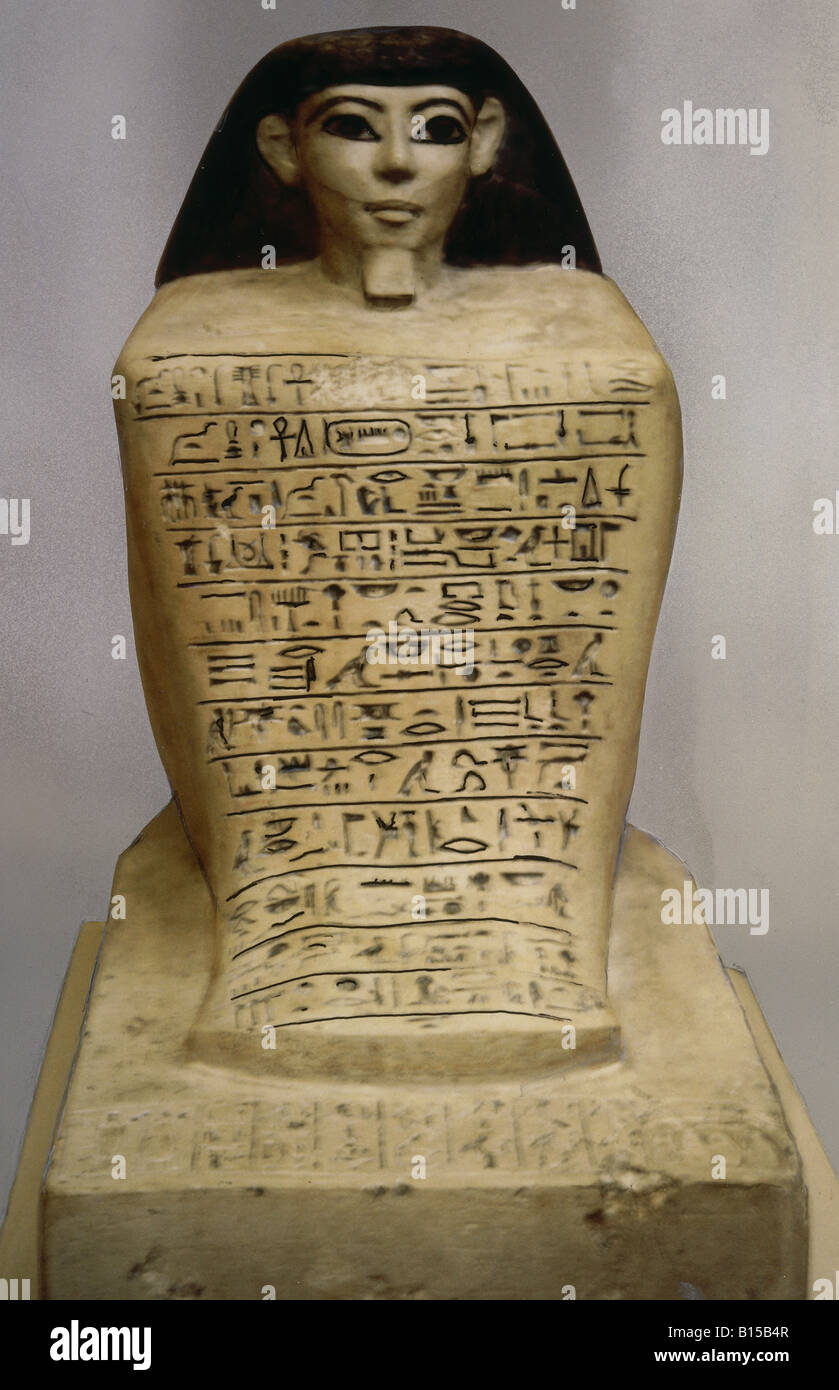 fine arts, ancient world, Egypt, sculpture, cube of a royal clerk, limestone, Thebes, circa 1400 BC, 18th dynasty, British Museum, London, , Artist's Copyright has not to be cleared Stock Photo