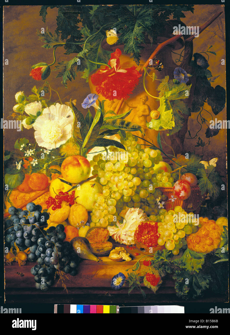 fine arts, Huysum Jan van (1682 - 1749), painting, 'Fruits, Flowers and Insects', 1735, Schleissheim Castle, , Artist's Copyright has not to be cleared Stock Photo