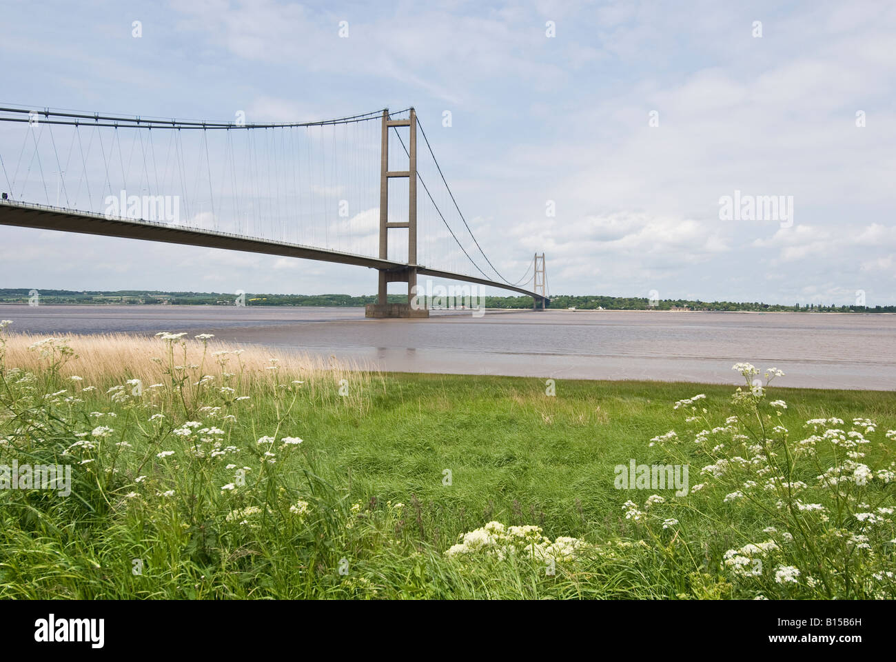 Humber Bridge UK from the Barton viewing area on the south bank Stock