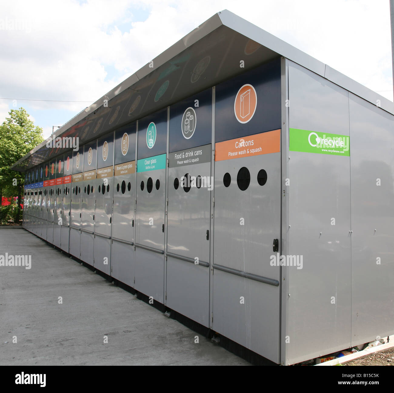 A recycling bank in a Sainsburys car park in South East London Stock