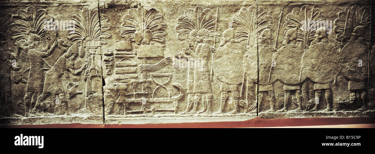fine arts, ancient world, Assyrians, the Assyrian army with loot after a victory in the Southern palm country, alabaster, Nineveh, palace of King Sennacherib (reigned 705 - 681 BC), British Museum, London, , Artist's Copyright has not to be cleared Stock Photo